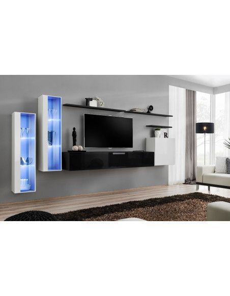 Ensemble meuble TV mural  - Switch XI - 330 cm  x 160 cm x 40 cm - Blanc et noir
