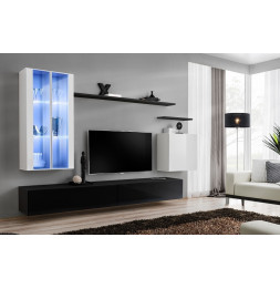 Ensemble meuble TV mural  - Switch XII - 270 cm x 160 cm x 40 cm - Blanc et noir