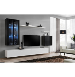 Ensemble meuble TV mural  - Switch XII - 270 cm x 160 cm x 40 cm - Noir et blanc