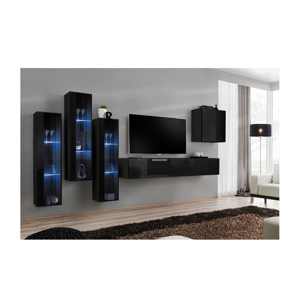 Ensemble meuble TV mural  - Switch XIII - 330 cm  x 160 cm x 40 cm - Noir