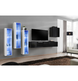 Ensemble meuble TV mural  - Switch XIII - 330 cm  x 160 cm x 40 cm - Blanc et noir