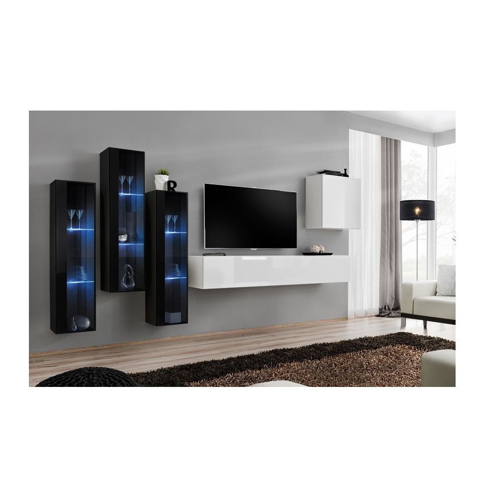 Ensemble meuble TV mural  - Switch XIII - 330 cm  x 160 cm x 40 cm - Noir et blanc