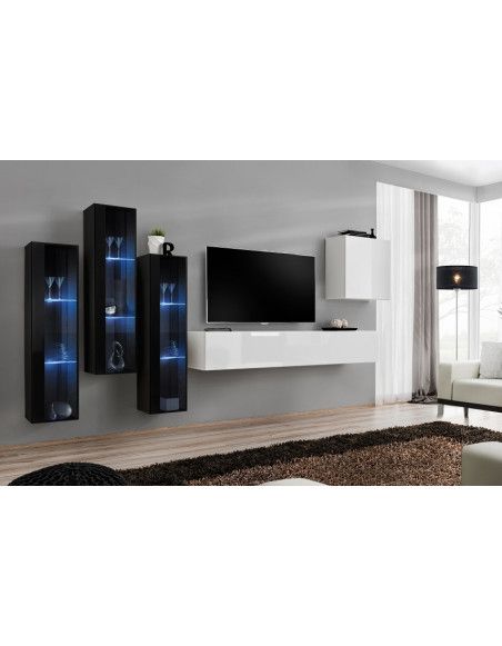 Ensemble meuble TV mural  - Switch XIII - 330 cm  x 160 cm x 40 cm - Noir et blanc