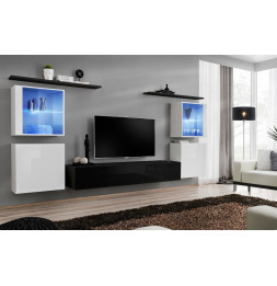Ensemble meuble TV mural  - Switch XIV - 320 cm  x 150 cm  x 40 cm - Blanc et noir