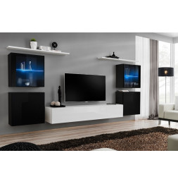 Ensemble meuble TV mural  - Switch XIV - 320 cm  x 150 cm  x 40 cm - Noir et blanc