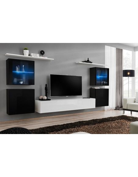Ensemble meuble TV mural  - Switch XIV - 320 cm  x 150 cm  x 40 cm - Noir et blanc