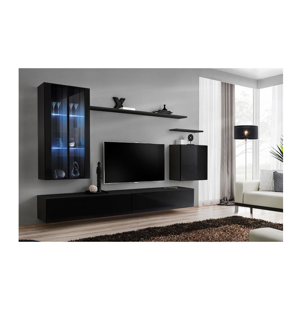 Ensemble meuble TV mural  - Switch XII - 270 cm x 160 cm x 40 cm - Noir