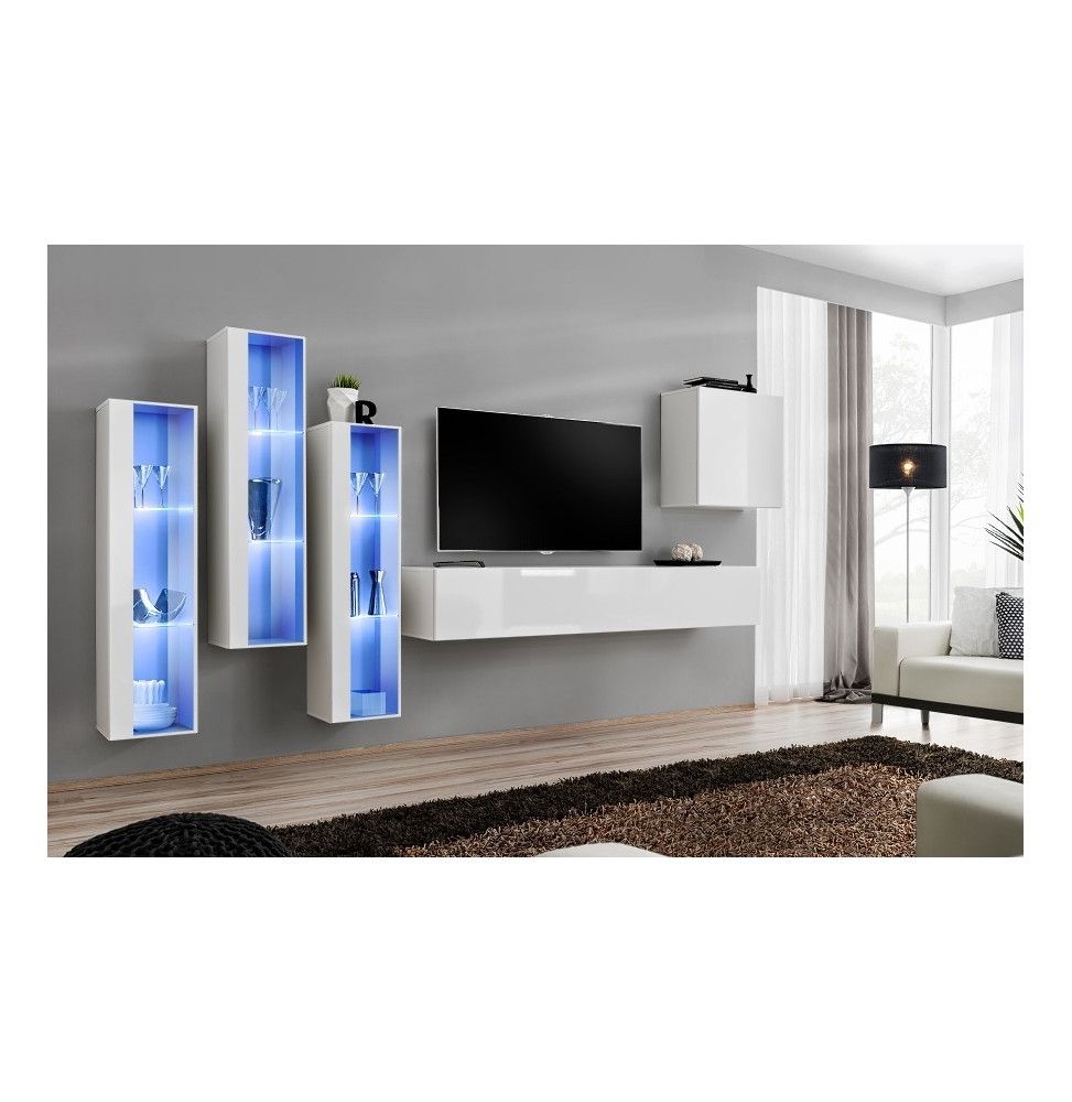 Ensemble meuble TV mural  - Switch XIII - 330 cm  x 160 cm x 40 cm - Blanc