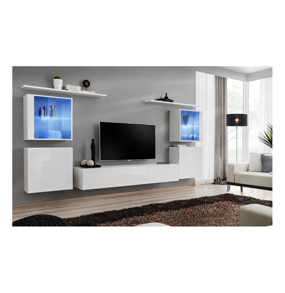 Ensemble meuble TV mural  - Switch XIV - 320 cm  x 150 cm  x 40 cm - Blanc