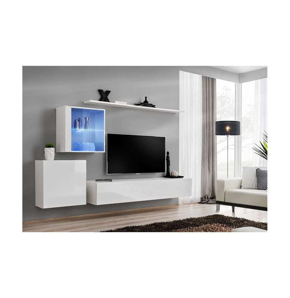 Ensemble meuble TV mural  - Switch XV - 250 cm  x 150 cm  x 40 cm - Blanc