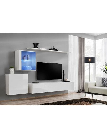 Ensemble meuble TV mural  - Switch XV - 250 cm  x 150 cm  x 40 cm - Blanc