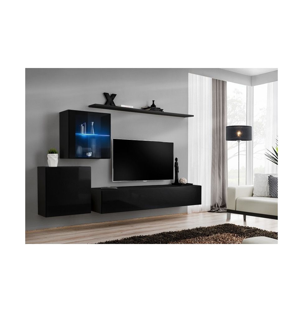 Ensemble meuble TV mural  - Switch XV - 250 cm  x 150 cm  x 40 cm - Noir