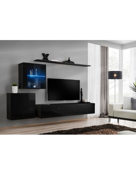 Ensemble meuble TV mural  - Switch XV - 250 cm  x 150 cm  x 40 cm - Noir