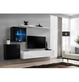 Ensemble meuble TV mural  - Switch XV - 250 cm  x 150 cm  x 40 cm - Noir et blanc