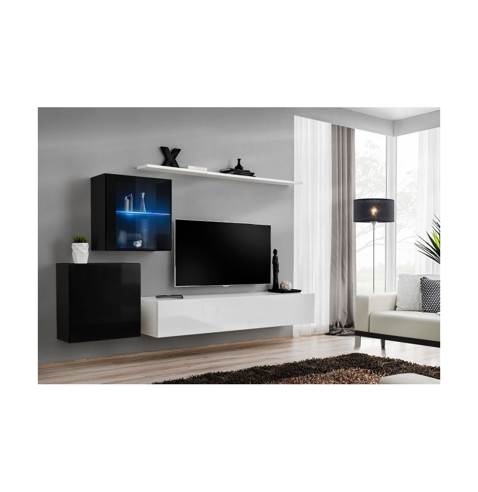 Ensemble meuble TV mural  - Switch XV - 250 cm  x 150 cm  x 40 cm - Noir et blanc