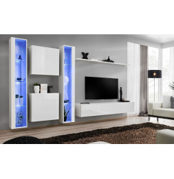 Ensemble meuble TV mural  - Switch XVI - 330 cm  x 180 cm x 40 cm - Blanc