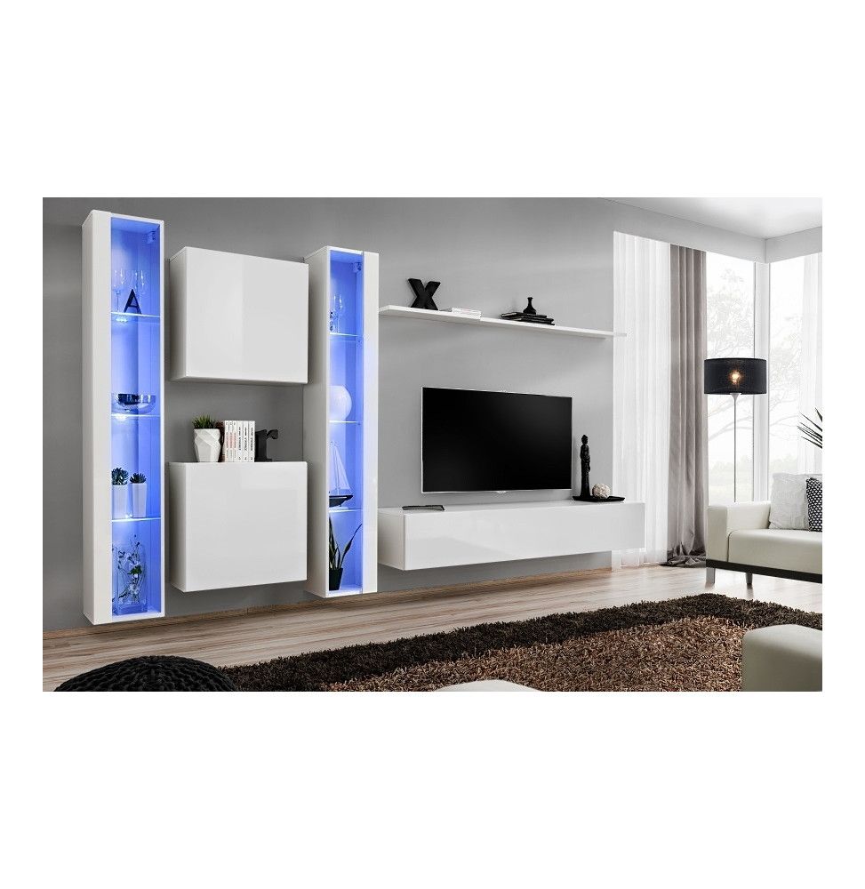 Ensemble meuble TV mural  - Switch XVI - 330 cm  x 180 cm x 40 cm - Blanc