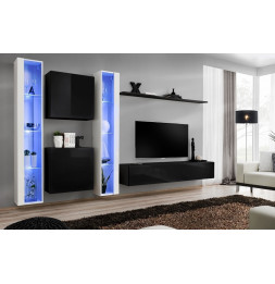 Ensemble meuble TV mural  - Switch XVI - 330 cm  x 180 cm x 40 cm - Blanc et noir