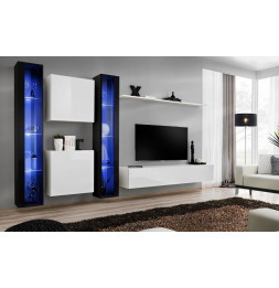 Ensemble meuble TV mural  - Switch XVI - 330 cm  x 180 cm x 40 cm - Noir et blanc