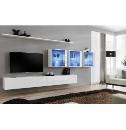 Ensemble meuble TV mural  - Switch XVII - 340 cm x 150 cm  x 40 cm - Blanc