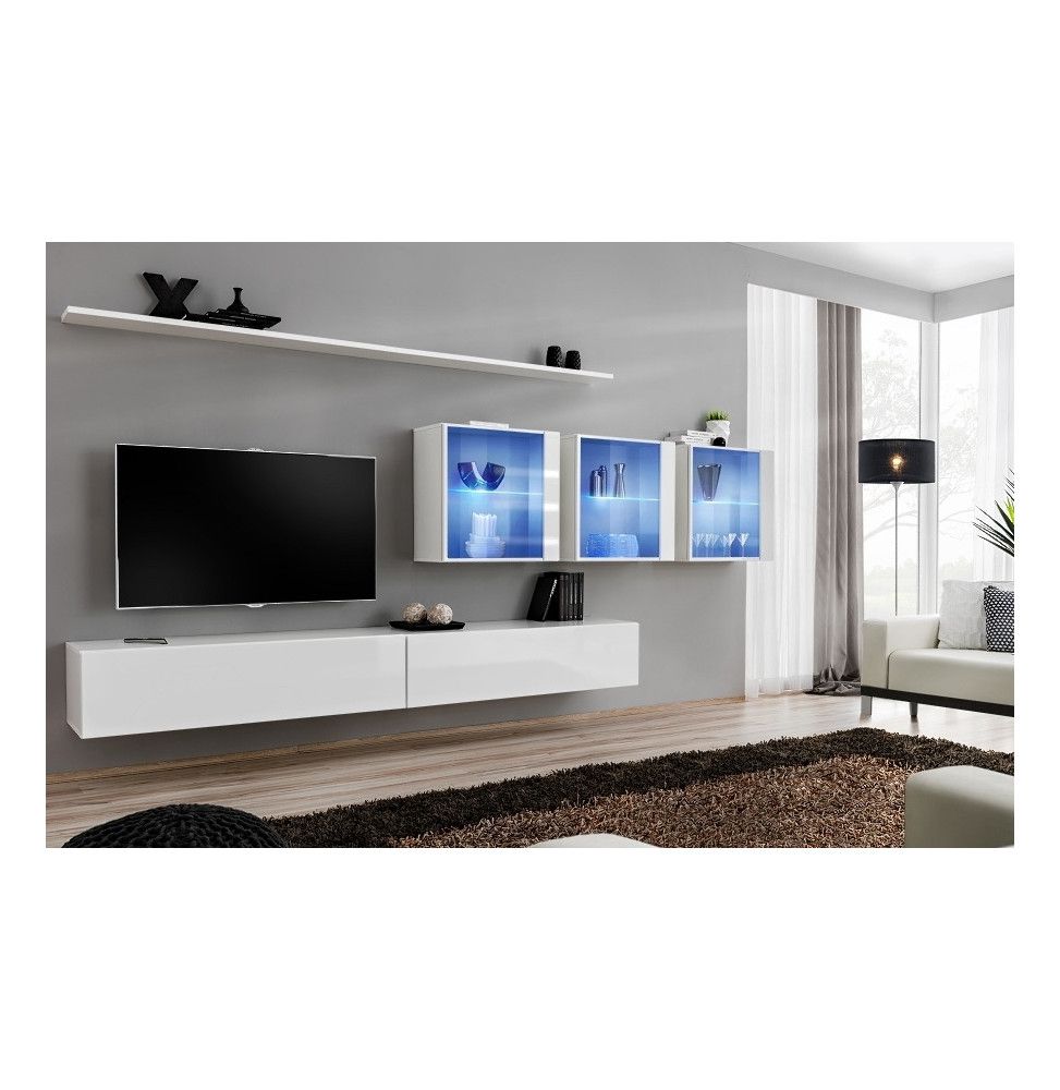 Ensemble meuble TV mural  - Switch XVII - 340 cm x 150 cm  x 40 cm - Blanc