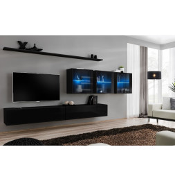 Ensemble meuble TV mural  - Switch XVII - 340 cm x 150 cm  x 40 cm - Noir