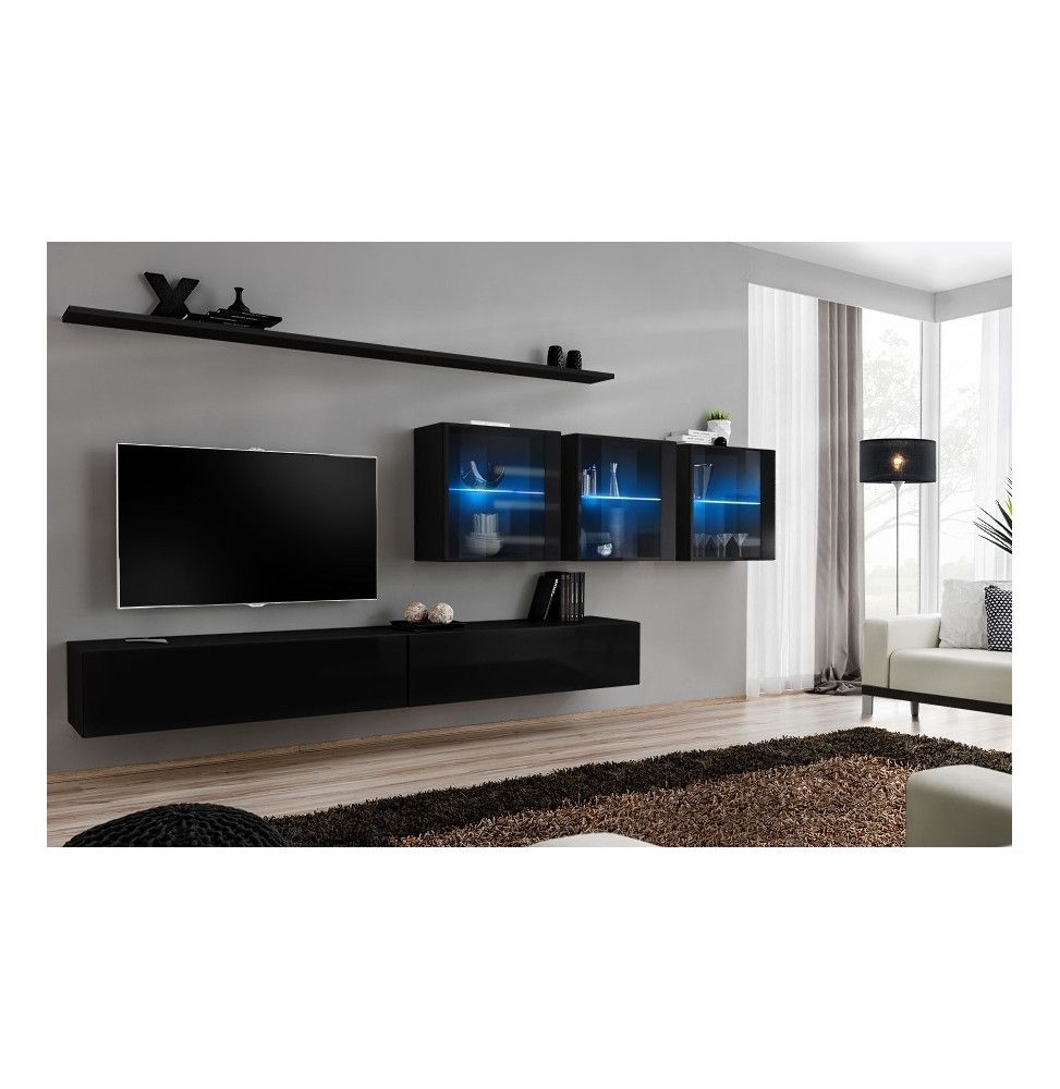 Ensemble meuble TV mural  - Switch XVII - 340 cm x 150 cm  x 40 cm - Noir