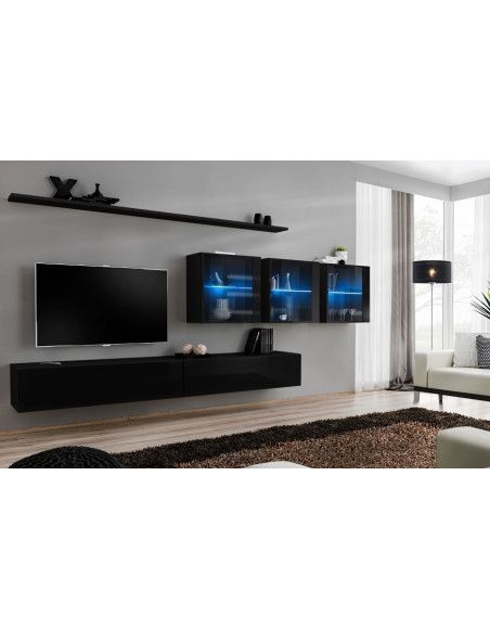 Ensemble meuble TV mural  - Switch XVII - 340 cm x 150 cm  x 40 cm - Noir