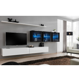 Ensemble meuble TV mural  - Switch XVII - 340 cm x 150 cm  x 40 cm - Blanc et noir