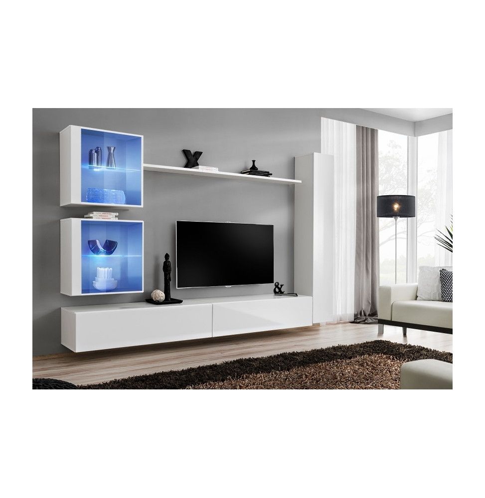 Ensemble meuble TV mural  - Switch XVIII - 280 cm x 180 cm x 40 cm - Blanc