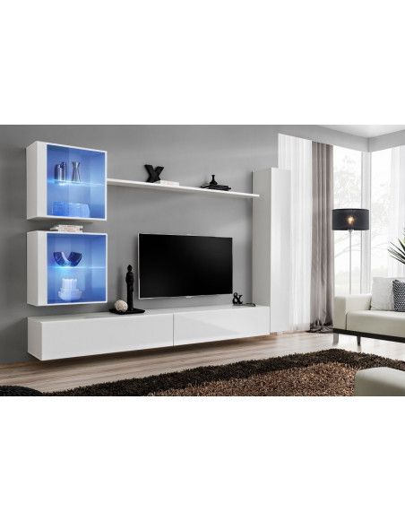 Ensemble meuble TV mural  - Switch XVIII - 280 cm x 180 cm x 40 cm - Blanc