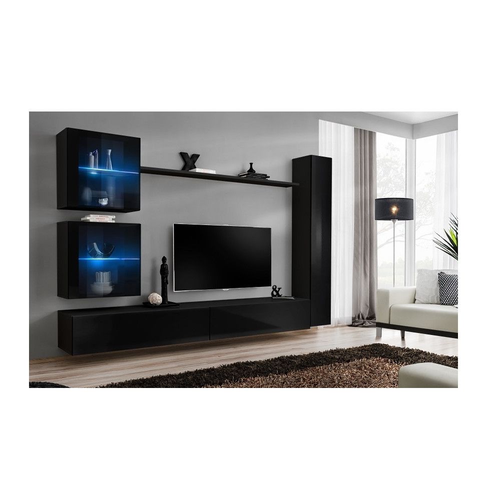 Ensemble meuble TV mural  - Switch XVIII - 281 cm x 180 cm x 40 cm - Noir