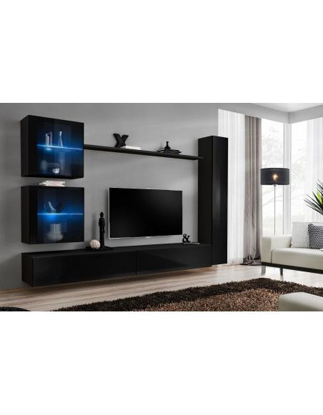 Ensemble meuble TV mural  - Switch XVIII - 281 cm x 180 cm x 40 cm - Noir