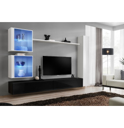 Ensemble meuble TV mural  - Switch XVIII - 282 cm x 180 cm x 40 cm - Blanc et noir