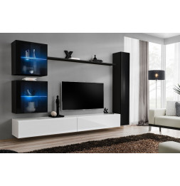 Ensemble meuble TV mural  - Switch XVIII - 283 cm x 180 cm x 40 cm - Noir et blanc