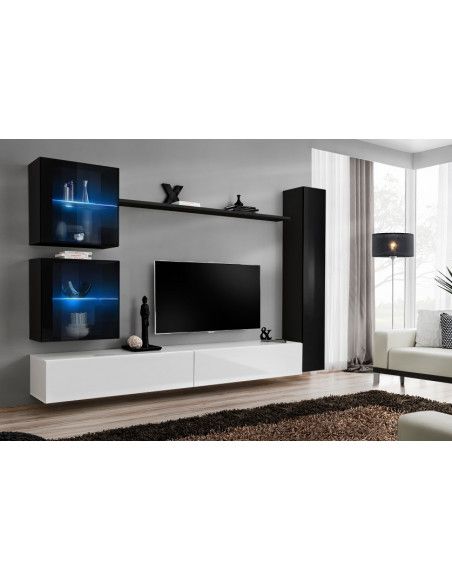 Ensemble meuble TV mural  - Switch XVIII - 283 cm x 180 cm x 40 cm - Noir et blanc