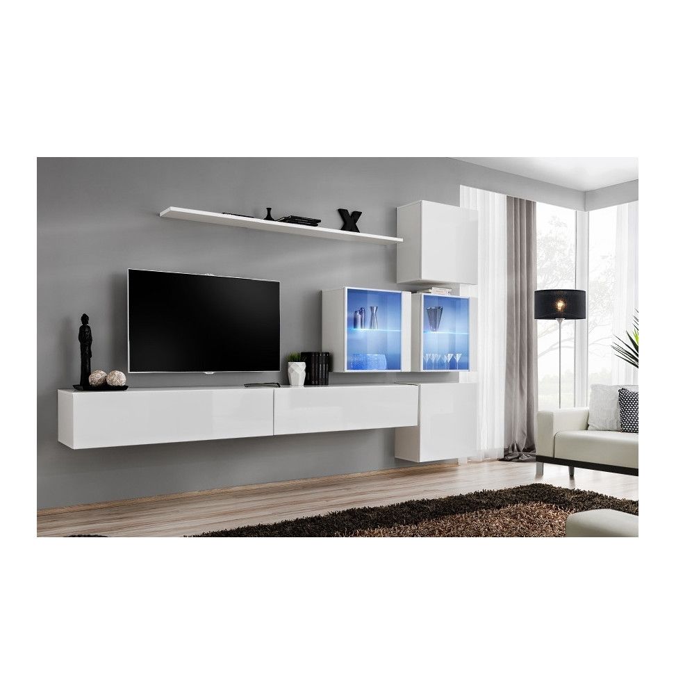 Ensemble meuble TV mural  - Switch XIX - 310 cm x 200 cm x 40 cm - Blanc