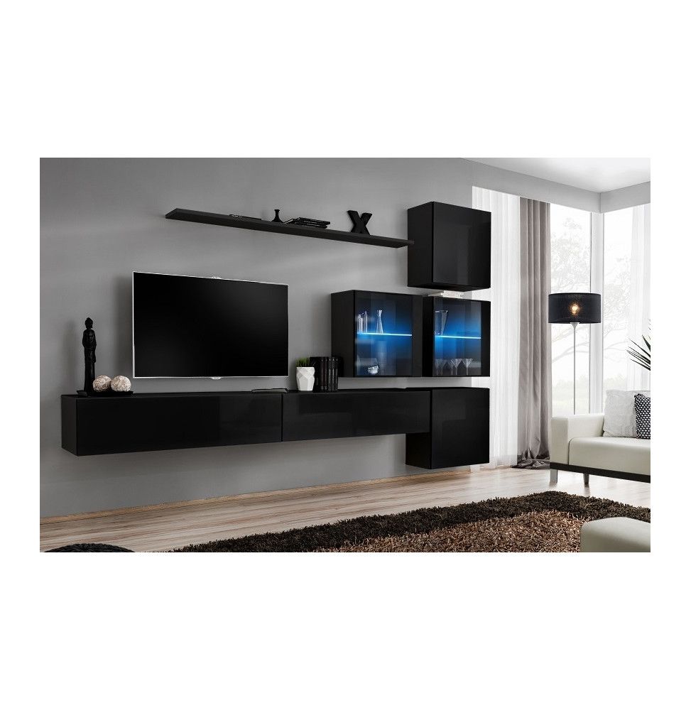 Ensemble meuble TV mural  - Switch XIX - 310 cm x 200 cm x 40 cm - Noir