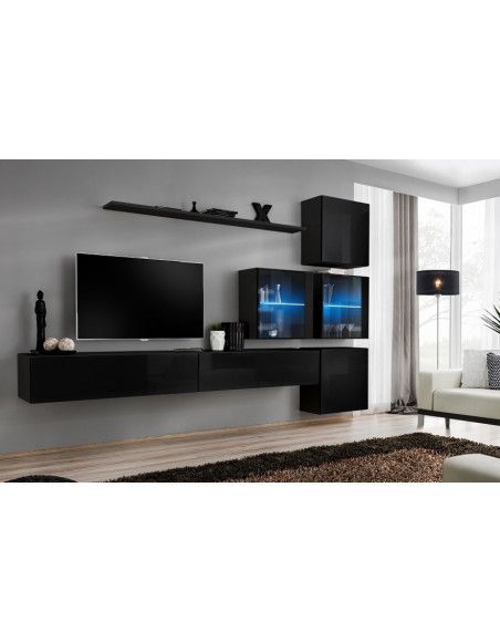 Ensemble meuble TV mural  - Switch XIX - 310 cm x 200 cm x 40 cm - Noir