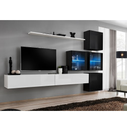 Ensemble meuble TV mural  - Switch XIX - 310 cm x 200 cm x 40 cm - Blanc et noir
