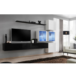Ensemble meuble TV mural  - Switch XIX - 310 cm x 200 cm x 40 cm - Noir et blanc