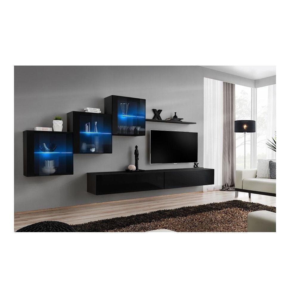 Ensemble meuble TV mural  - Switch XX - 330 cm  x 160 cm x 40 cm - Noir