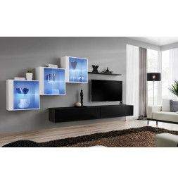 Ensemble meuble TV mural  - Switch XX - 330 cm  x 160 cm x 40 cm - Blanc et noir