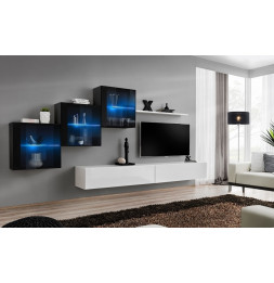 Ensemble meuble TV mural  - Switch XX - 330 cm  x 160 cm x 40 cm - Noir et blanc