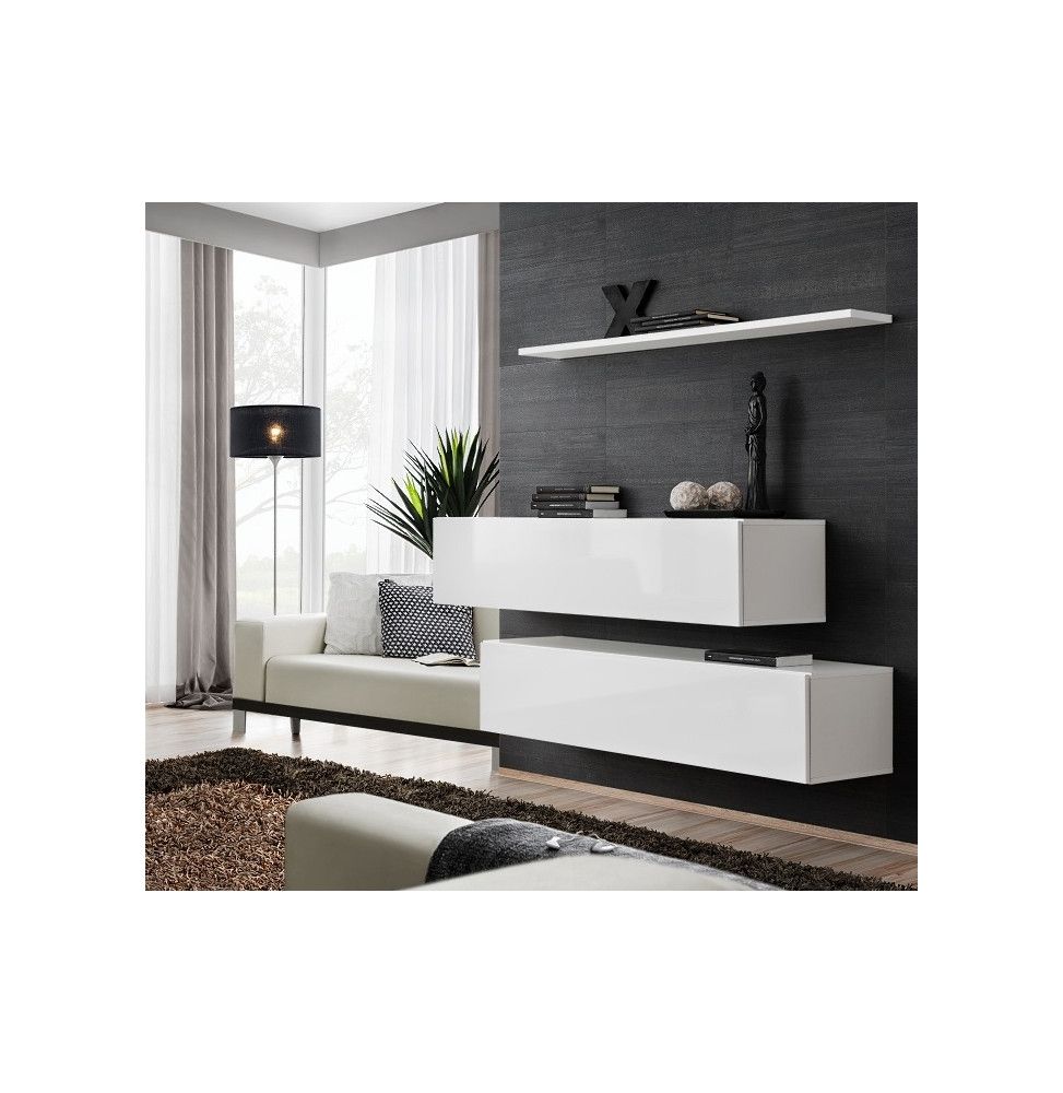 Ensemble meuble TV mural  - Switch SB II - 130 cm  x 110 cm x 30 cm  - Blanc