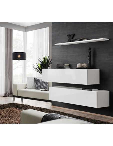 Ensemble meuble TV mural  - Switch SB II - 130 cm  x 110 cm x 30 cm  - Blanc