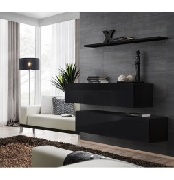 Ensemble meuble TV mural  - Switch SB II - 130 cm  x 110 cm x 30 cm  - Noir