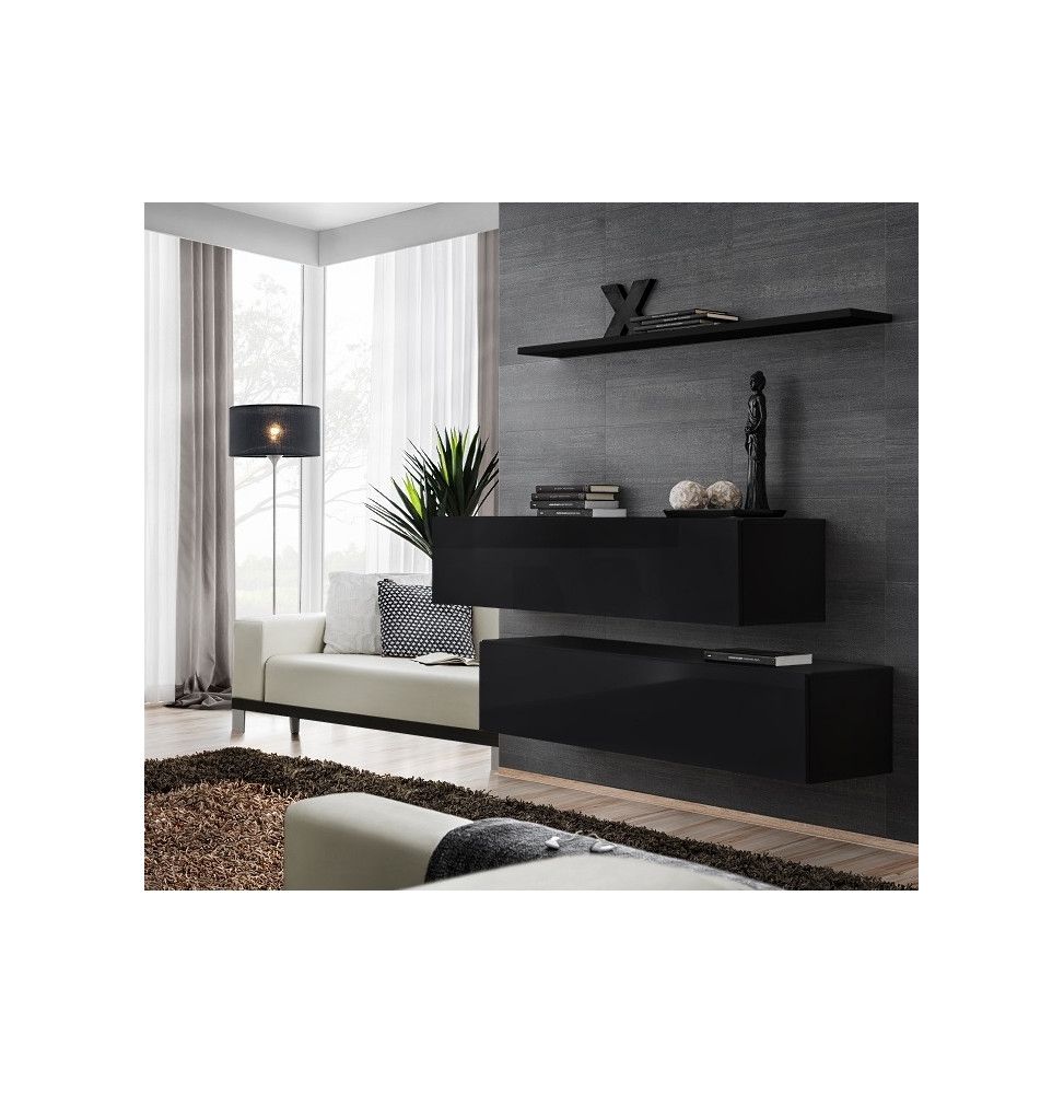 Ensemble meuble TV mural  - Switch SB II - 130 cm  x 110 cm x 30 cm  - Noir