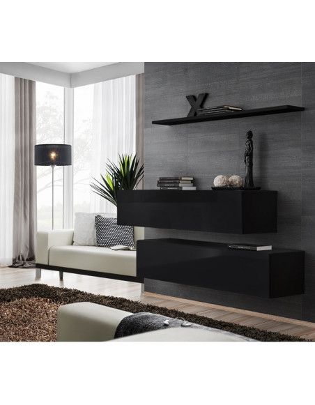 Ensemble meuble TV mural  - Switch SB II - 130 cm  x 110 cm x 30 cm  - Noir