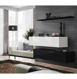 Ensemble meuble TV mural  - Switch SB II - 130 cm  x 110 cm x 30 cm  - Blanc et  noir